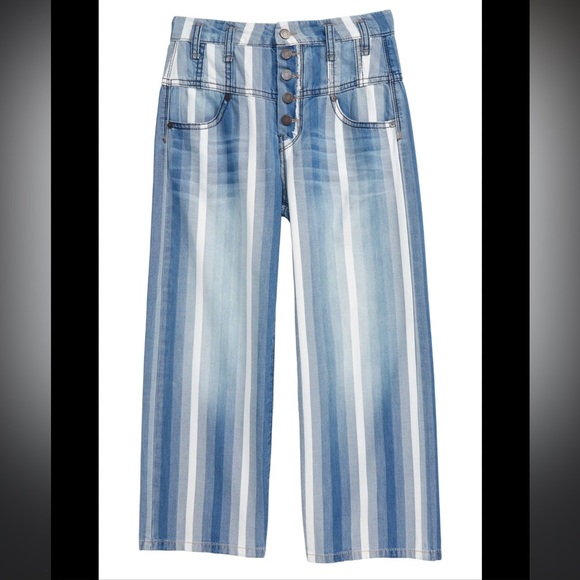 Habitual Girls Ariah Blue and White Striped Wide Leg Cotton Pants 27 - Picture 1 of 14